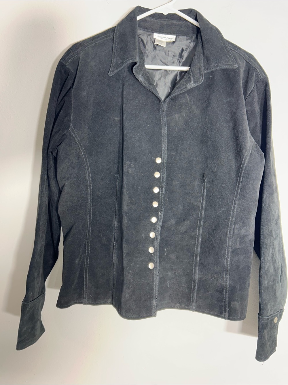 Coldwater Creek Black Suede Snap Front Fully Lined Jacket Snap Cuff Size XL